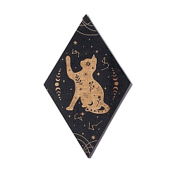 Cat Shape Ромб деревенский бохо деревянные настенные украшения, знак солнца и луны на стене для домашней спальни, с железной фурнитурой с платиновым покрытием, форма кошки, 250x142x5 мм, отверстие : 7.5x11 мм