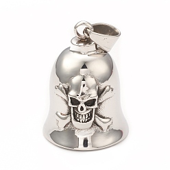 Skull Винтажные подвески из нержавеющей стали гремлин-хранитель байкерские колокольчики, мотоциклетные байкерские колокольчики, старинное серебро и цвет нержавеющей стали, Рисунок черепа, 304 мм, отверстие : 36x26 мм