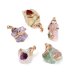 Смешанные камни Кулоны из необработанного камня, подвески-самородки с латунным краем и железной фурнитурой, золотые, 32.5~44.5x21~33x18.5~32.5 мм, отверстие : 4x7.5 мм