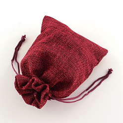 Dark Red Polyester Imitation Burlap Packing Pouches Drawstring Bags, Dark Red, 18x13cm