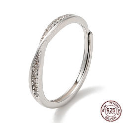Платина Регулируемые кольца из чистого серебра с родиевым покрытием и прозрачным цирконием с микропаве для женщин, платина, размер США 925 (6 мм)