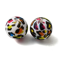 Colorful Silicone Beads, Round with Leopard Print Pattern, Colorful, 15x15mm, Hole: 2mm