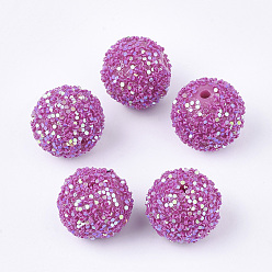 Orchid Acrylic Beads, Glitter Beads,with Sequins/Paillette, Round, Orchid, 19.5~20x19mm, Hole: 2.5mm