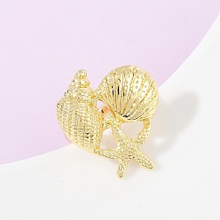 Shell Shape Латунные манжеты с океанской тематикой, реальный 18 k позолоченный, без кадмия, без никеля и без свинца, формы раковины, внутренний диаметр: регулируемый, оболочкой: 28x23 mm