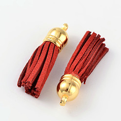 Dark Red Suede Tassels, with CCB Plastic Findings, Nice for DIY Earring or Cell Phone Straps Making, Golden, Dark Red, 38x10mm, Hole: 2mm