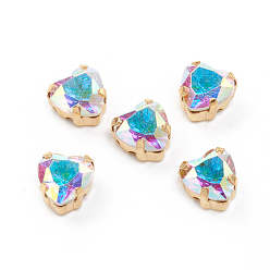 Хрусталь AB Шить на горный хрусталь, стекло горный хрусталь, с необработанными (без покрытия) латунными штырями, аксессуары для одежды, сердце, хрусталь AB, 8.5x8x5.5 мм, отверстие : 1.2 мм