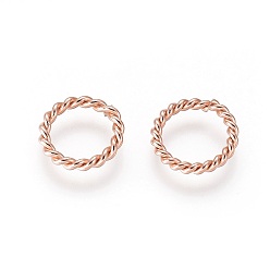 Rose Gold 304 Stainless Steel Jump Rings, Open Jump Rings, Twisted, Rose Gold, 10x1.5mm, Inner Diameter: 7mm