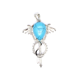 Synthetic Turquoise Synthetic Turquoise Teardrop Pendants, Platinum Tone Brass Key Scepter Wing Charms, 45x35x9mm