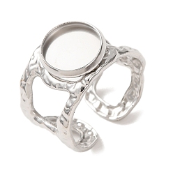 Stainless Steel Color Hammered 304 Stainless Steel Cuff Ring Components, Round Pad Ring Setting, Stainless Steel Color, 13mm,18mm, Tray Size: 10mm
