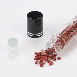 Red Jasper Glass Roller Ball Bottles, Essential Oil Refillable Bottle, with Red Jasper Chip Beads, for Personal Care, 85x20mm, Beads: 3x11~3x7mm, Capacity: 10ml