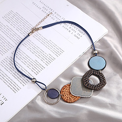Разноцветный Ожерелья-нагрудники из сплава и рафии в стиле бохо с геометрическим кулоном из искусственной кожи, золотой свет, красочный, 15.75 дюйм (40 см)