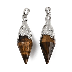 Тигровый глаз Большие подвески с ограненным биконусом из натурального тигрового глаза, с латунной фурнитурой , платина, 50~54x16~17 мм, отверстие : 7x5 мм