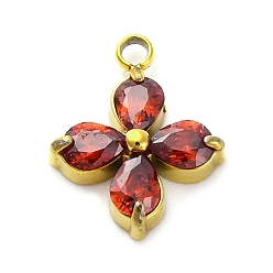 Оранжево-Красный 304 микро нержавеющей стали прокладывать Цирконом подвески, клевер амулеты, оранжево-красный, 13x10.5x3.5 мм, отверстие : 1.5 мм