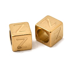 Letter Z 304 из нержавеющей стали европейские шарики, бусины с большим отверстием, куб с письмом, золотые, Письмо Z, 7x7x7 мм, отверстие : 5 мм
