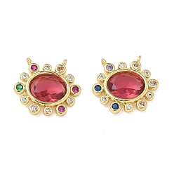 Camellia Brass Cubic Zirconia Pendants, Oval Charm, Faceted, Cadmium Free & Nickel Free & Lead Free, Real 18K Gold Plated, Camellia, 16.5x18x4.5mm, Hole: 1mm