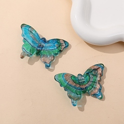 Dark Turquoise Handmade Lampwork Pendants, Butterfly, Dark Turquoise, 38x60mm