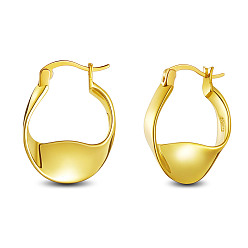 Real 18K Gold Plated 925 Sterling Silver Hoop Earrings, Twisted, Real 18K Gold Plated, 21x17mm
