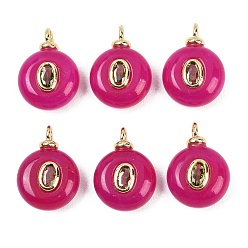 Белый Нефрит Крашеные натуральный белый нефрит подвески, плоские круглые подвески с латунной микрофиброй и фианитами, долговечный, стойки покрытие, реальный 18 k позолоченный, без кадмия и без свинца, темно-розовыми, 18x13x7 мм, отверстие : 2 мм