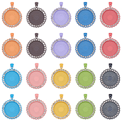 Mixed Color Alloy Pendant Cabochon Settings, Plain Edge Bezel Cups, with Crystal Rhinestone, Flat Round, Mixed Color, Tray: 25mm, 43x34x3mm, Hole: 4.5x6.5mm, 10 Colors, 2pcs/color, 20pcs/set