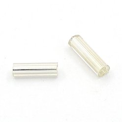 Floral White Glass Bugle Beads, Silver Lined, Floral White, 6~8x1.8mm, Hole: 0.6mm, 10000pcs/pound