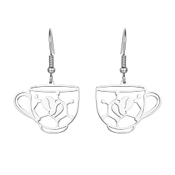 Stainless Steel Color Coffee Cup Shape 304 Stainless Steel Dangle Earrings, Stainless Steel Color, No Size