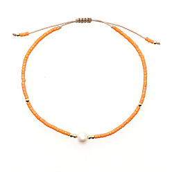 Оранжевый Регулируемые браслеты из плетеного бисера и стеклянных бусин для женщин, с латунным, оранжевые, 11.02 дюйм (28 см)