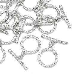 Платинированный Латуни Переключить застежками, без кадмия, без никеля и без свинца, текстурированное кольцо, Реальная платина, Кольцо: 18x15.5x2 mm, бар: 6x20.5x3 mm, отверстия : 1.4 mm и 3 мм