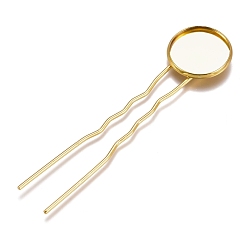 Золотой Железная фурниутра для шпилек, с плоскими круглыми настроек латунь кабошон, долговечный, золотые, лоток : 18 мм, 82.5x20x3 мм