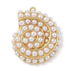 Настоящее золото 18K Стойки обшивки латунные подвески, с пластмассовой жемчужиной abs, долговечный, без свинца и без кадмия, раковина, реальный 18 k позолоченный, 29x25x7 мм, отверстие : 1.4 мм