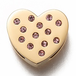 Golden 304 Edelstahl Diacharme, mit Strass, Herz, Hell Amethyst, golden, 12x13x3.5 mm, Bohrung: 8x1.5 mm