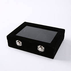 Черный Бархат с деревянной коробкой для ювелирных изделий, для перстней, хранение серег, прямоугольные, чёрные, 20x15x4.5 см