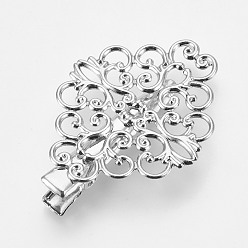 Платина Аксессуары для волос клип выводы железа волос аллигатора, с настройками передних панелей латуни филигрань цветок кабошон, платина, 42x30.5x10 мм