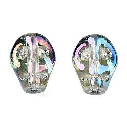 Темный Морско-зеленый Стеклянные бусины с гальваническим покрытием , череп, темно-зеленый, 10x8x7.5 мм, отверстие : 1 мм, около 65 шт / нитка, 25.59'' (65 см)