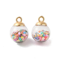 Mixed Color Glass Round Pendants, with Plastic Finding and Foam Glitter, Mixed Color, 21x16mm, Hole: 2.5mm