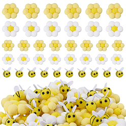 Mixed Color 48Pcs 5 Styles Bees & Sunflower Yarn Ornament Accessories, Mixed Color, 24~50x16~33x13.5~19mm
