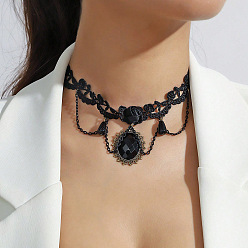 Реактивный Самолет Готический сплав горный хрусталь черное кружево овальные ожерелья чокер для женщин, струя, 13.39 дюйм (34 см)