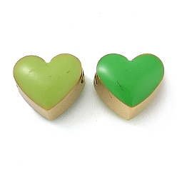 Зеленый Ионное покрытие (IP) 304 шарики из эмали из нержавеющей стали, двухцветные бусины, сердце, реальный 14 k позолоченный, зелёные, 5x6x4 мм, отверстие : 1.6 мм