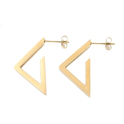 Настоящее золото 18K 304 из нержавеющей стали серьги, треугольные, реальный 18 k позолоченный, 22x22 мм