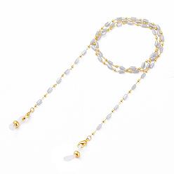 Light Grey Eyeglasses Chains, Neck Strap for Eyeglasses, with Handmade Glass Beaded Chains, Soldered, Lead Free & Cadmium Free, with Brass Findings, Rubber Loop Ends and Brass Lobster Claw Clasps, Light Grey, 28.1 inch(71.5cm)