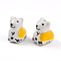 Золотистый Фарфоровые бусины ручной работы, пастельный фарфор, белый медведь, золотые, 16.5~18x10~11x15~16 мм, отверстие : 1.6~2.5 мм