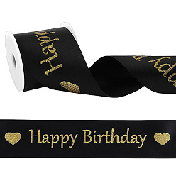 Noir 10 mètres de ruban d'anniversaire en polyester, pour nœud papillon, emballage de fleurs, décoration cadeau, avec bobines en plastique 1pc, noir, 2 pouces (50 mm)