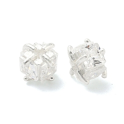 Посеребрённый Латунные бусины из фианита, квадратный, долговечный, без свинца и без кадмия, стойки покрытие, 925 серебро покрытием, 7x7x5 мм, отверстие : 1.2 мм