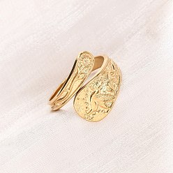 Настоящее золото 18K 304 открытые манжеты из нержавеющей стали для женщин, птица с цветком, ионное покрытие (ip), реальный 18 k позолоченный, 3~17 мм, внутренний диаметр: 18 мм