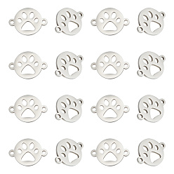 Нержавеющая Сталь Цвет 16шт. 201 соединители из нержавеющей стали, плоский круг с принтом лапы собаки, цвет нержавеющей стали, 12x15.5x0.8 мм, отверстие : 0.8 мм