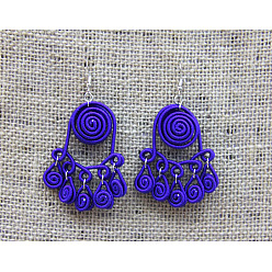 Средно-синий Серьги-подвески из железного полиэстера, спиральный цветок, платина, светло-синий, 65 мм
