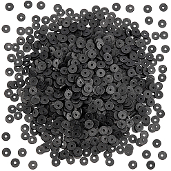 Черный Бусины из полимерной глины , Диск / плоские круглые, Heishi бусы, чёрные, 8x0.5 мм, отверстия: 2mm * 8x0.5~1 mm, отверстие : 2 мм, около 380~400 шт / нитка, 17.7 дюйм, 6strands