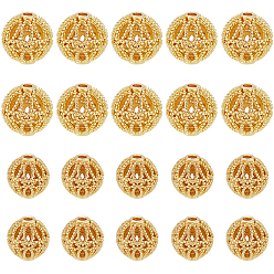 Golden 20Stk 2 Stile Messingperlen, Hohlrund, golden, 8~10 mm, Bohrung: 1.2 mm