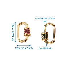 Mixed Color Brass Micro Pave Cubic Zirconia Screw Carabiner Lock Charms, for Necklaces Making, Oval, Golden, Mixed Color, 19x12x2mm, Opening Size: 1.27mm