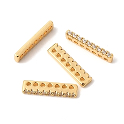 Настоящее золото 18K Латунные микропаве прозрачные кубические циркониевые распорки, 7-луночное, прямоугольные, реальный 18 k позолоченный, 17x4x1.7 мм, отверстие : 1.2 мм