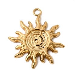 Настоящее золото 18K 304 подвески из нержавеющей стали, очарование солнца, ионное покрытие (ip), реальный 18 k позолоченный, 28.5x24.5x2.5 мм, отверстие : 2.5 мм